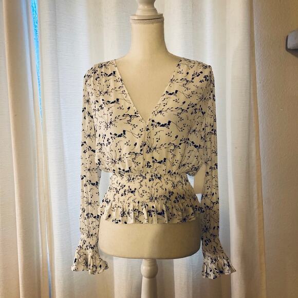Blue Life Cora Top, Barcelona Floral, Size Small, White with Black Print - Picture 1 of 10